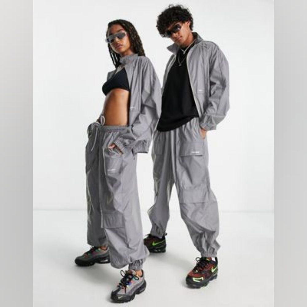 ASOS COLLUSION Unisex oversized cargo pants in silver reflective fabric